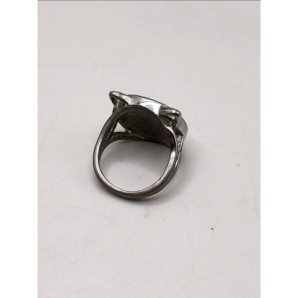 Vintage Cat Face Ring Silver Tone Black Enamel US Size 5.5 - Picture 5 of 8